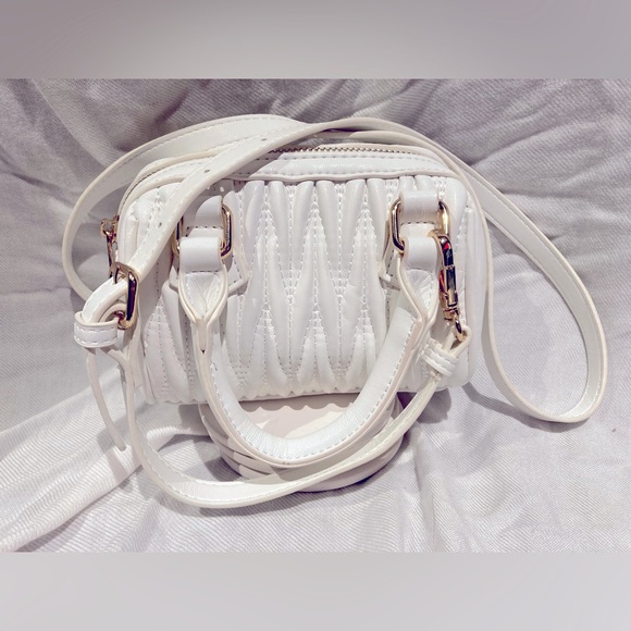 Mini Miu Miu-Style Crossbody Bag, White Faux Leather, Gold-Toned Hardware - Picture 3 of 10